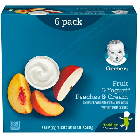 Cream Top Yogurt - Gerber Toddler Food, Fruit & Yogurt Peaches & Cream, 3.5 oz Pouch (Pack of 6)