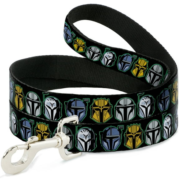 Star Wars Pet Leash, Dog Leash, Star Wars the Mandalorian Helmets Black Multi Color, 4 Feet Long 1.0 Inch Wide