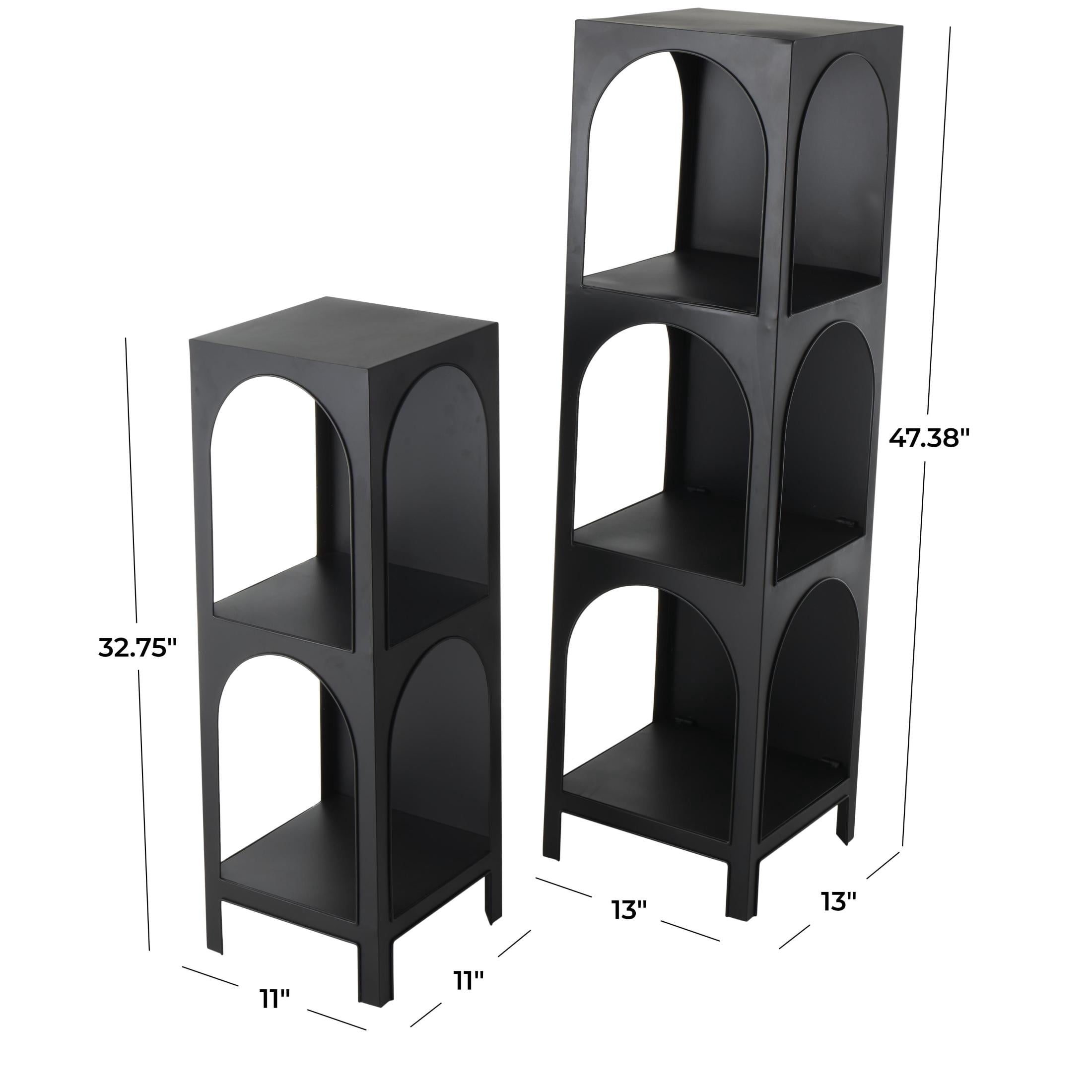 DecMode 47", 33"H Black Metal 5-Tier Shelving Unit with Arched Openings, 2-Pieces