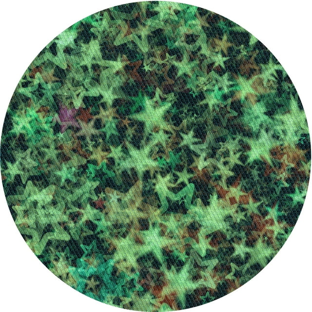 Ahgly Company Machine Washable Indoor Round Transitional Dark Forest Green Area Rugs, 7' Round