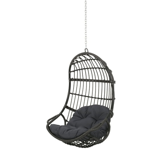 Noble House Richards Wicker Hanging Chair (NO STAND) in Gray and Dark Gray
