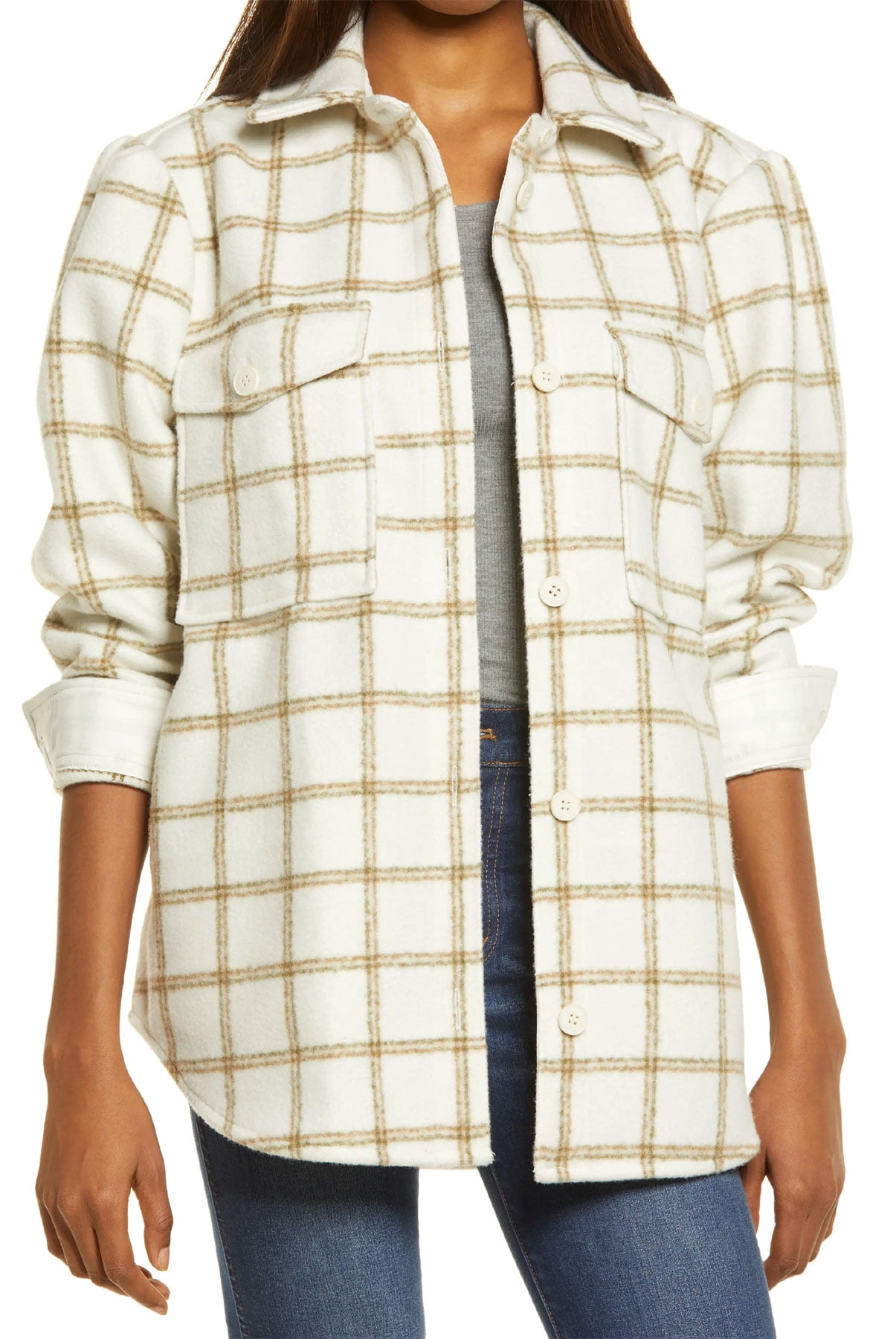 Treasure \u0026 Bond Womens Plaid Puff 