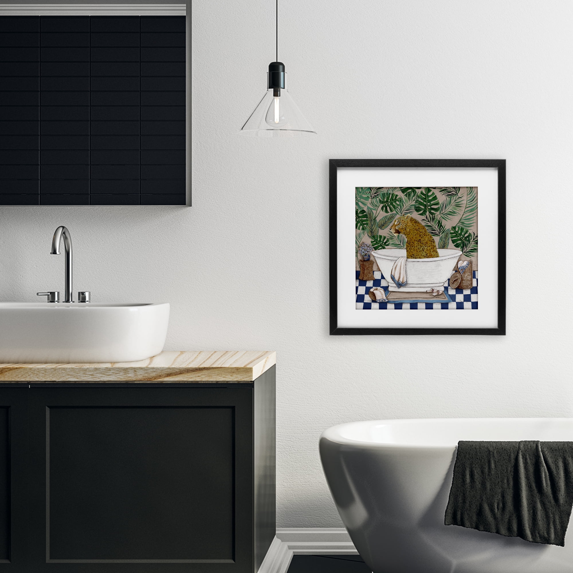 Stupell Industries Leopard in Tropical Bathtub Black Framed Print Under Glass, design by Janet Tava