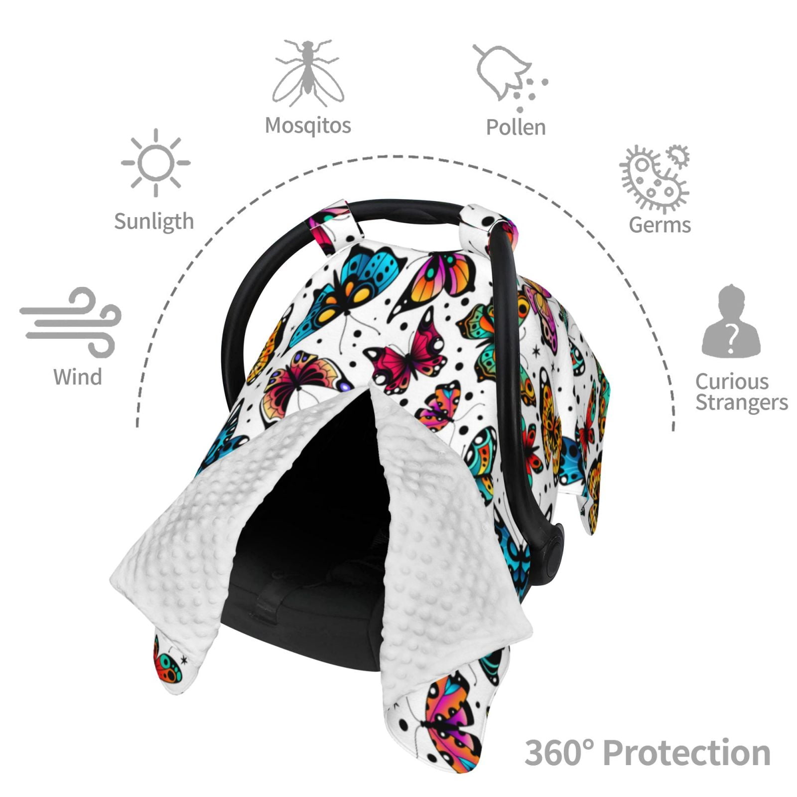 Car Seat Cover Baby - Colorful Flying Butterflies Breathable Infant Car Seat Cover for Baby Carseat, Lightweight Comfort Baby Essentials Must Haves Newborn Stuff for Girl Boy