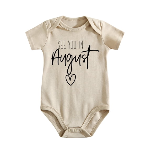Baby Bodysuit for Pregnancy Announcement, See You in August Infant Shower Gift, Newborn Coming Soon Outfit Light Apricot-style 9-12M