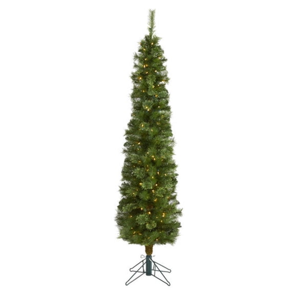 Nearly Natural 6ft. Green Pencil Artificial Christmas Tree with 150 Clear (Multifunction) LED Lights and 264 Bendable Branches