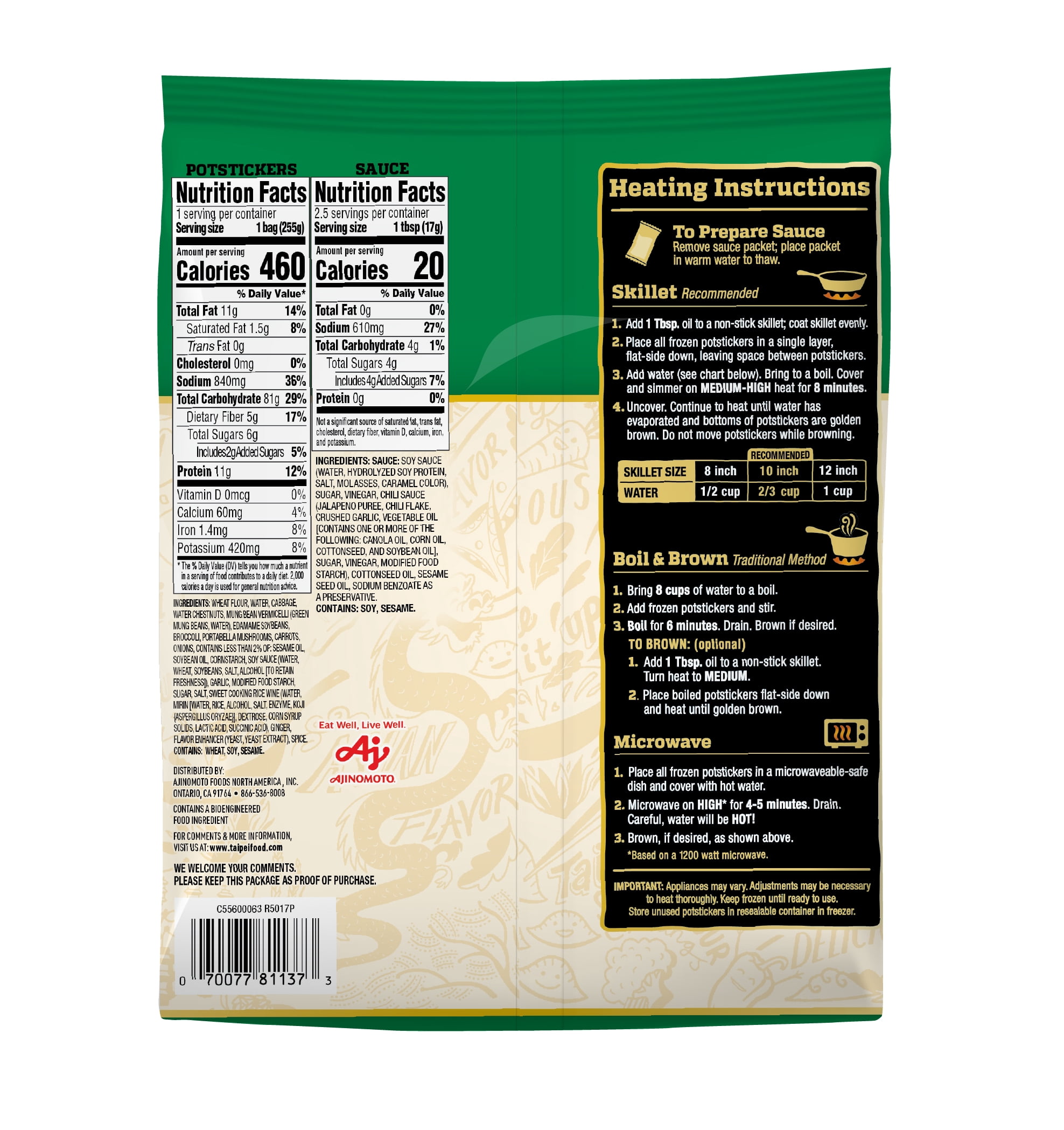 Tai Pei Vegetable Potstickers, Frozen Asian Appetizers, 10.5 oz