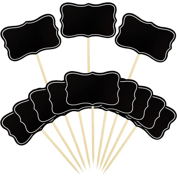 56 PCS Black Chalkboard Picks Chalkboard Sign Food Toppers Cheese Markers Cake Cupcake Topper for Birthday Party Wedding Gender Reveal Baby Shower Decoration Supplies
