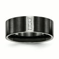 thumbnail image 1 of Bague Plate en Acier Inoxydable Noir Brossé IP Trois CZ Taille 13, 1 of 7