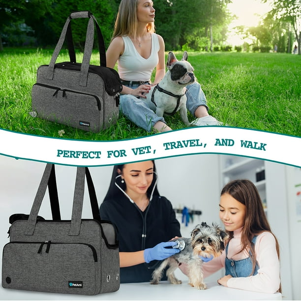 PetAmi Small Dog Purse Carrier Soft Sided Pet Carrier Bag with Pockets Portable Medium Dog Puppy Large Cat Travel Handbag Tote Airline Approved Breathable Mesh Poop Dispenser Sherpa Bed Dark Gray Walm...