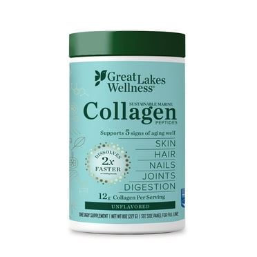 Great Lakes Quick Dissolve Collagen Peptides Daily Wellness Marine Powder, Unflavored (8 oz)