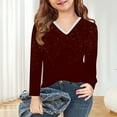 thumbnail image 5 of Piuwrlz Kids Long Sleeve Shirts Girls T-Shirts Printed Solid Color V-neck V-neck T Shirt Tops Wine Size 9 Years, 5 of 8
