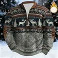 thumbnail image 2 of Mens Christmas Quarter Zip Pullover Hoodless Sweatshirt Long Sleeve Crewneck Thermal Lined Winter Warm Top, 2 of 5
