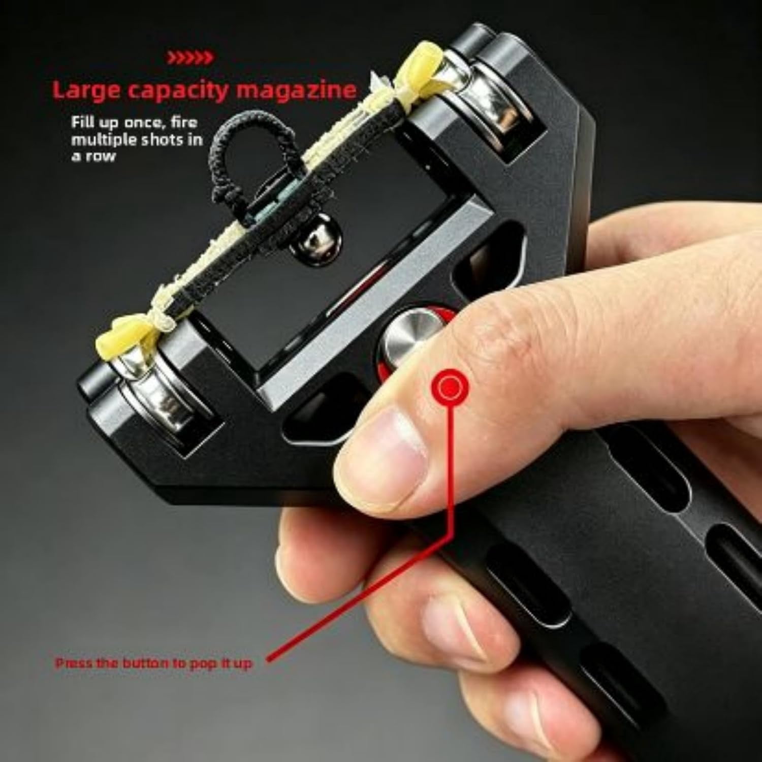 Slingshot with Aluminum Alloy Components and Magazine, Auto & Semi-Auto Loading Magnetic Slingshot, Rapid-Fire Professional Automatic Slingshot for Adults