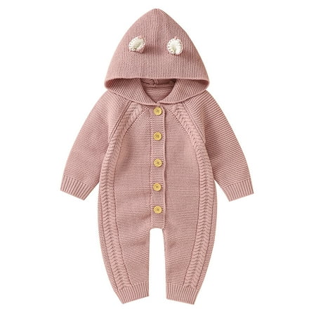 

Nokpsedcb Newborn Baby Girls Boys Hooded Jumpsuit Autumn Warm Clothes Long Sleeve Single Breasted Romper Pink 0-3 Months