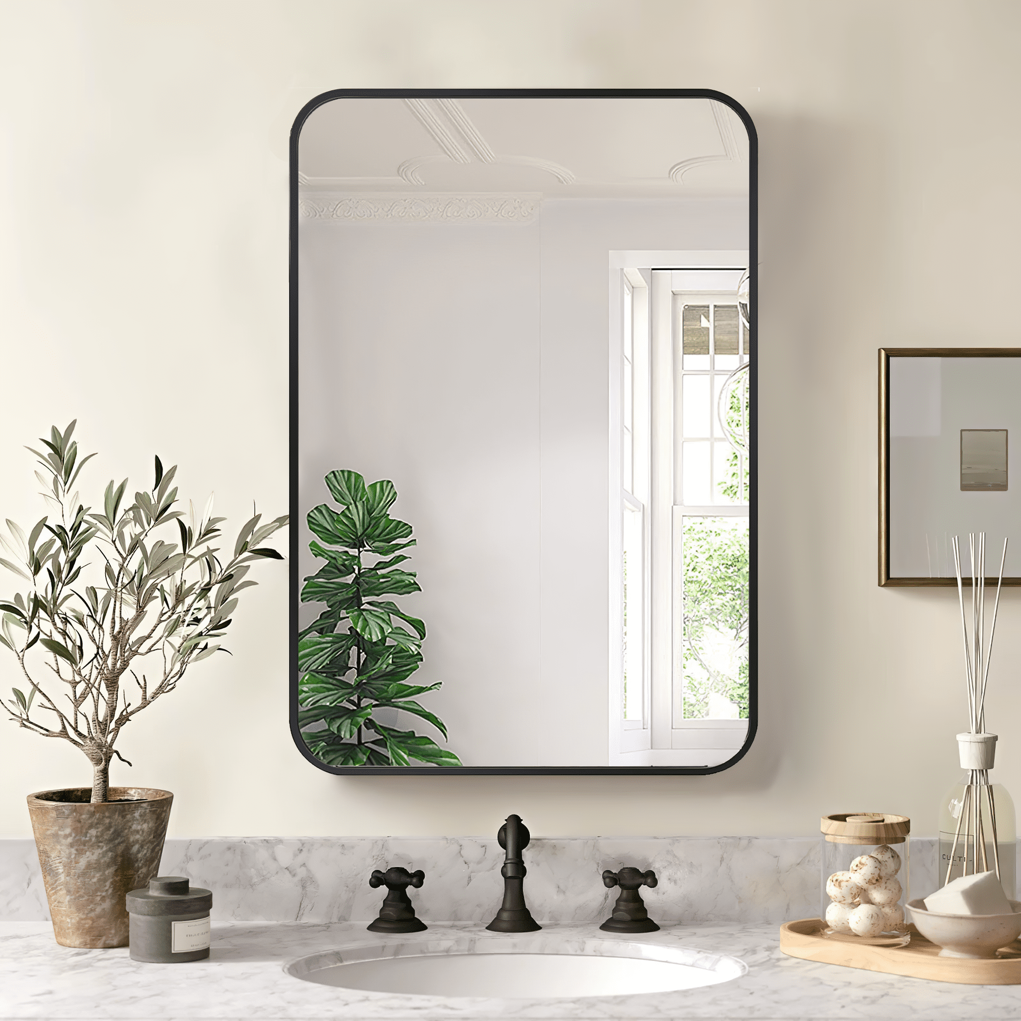AMI PARTS Bathroom Wall Mirror 20" x 28" Rectangular Rounded Corners