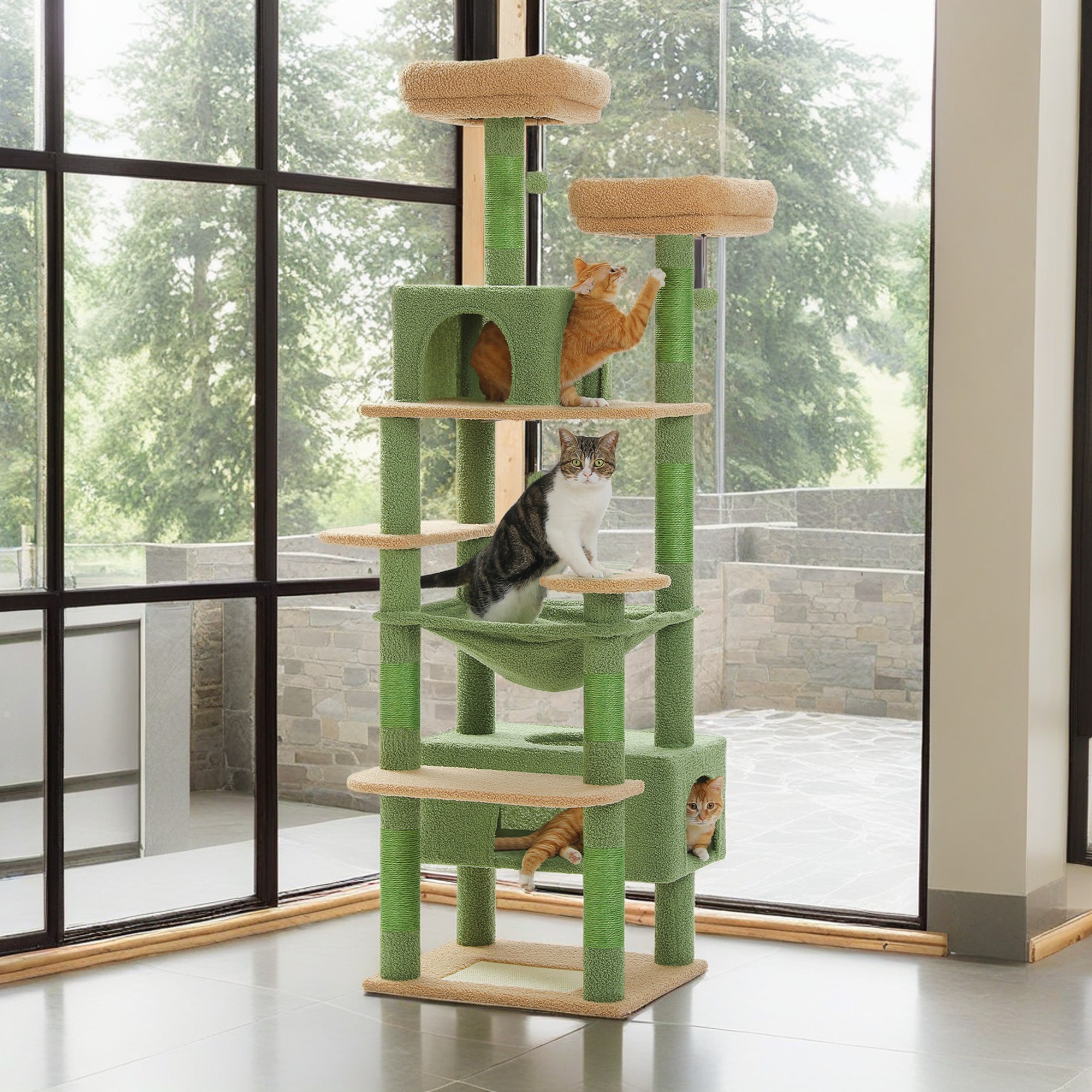 Kadyn 72" Large Cat Tree Tower with Sisal Scratching Post, Indoor Cat Condo for Big Cat Maine Coon, Green