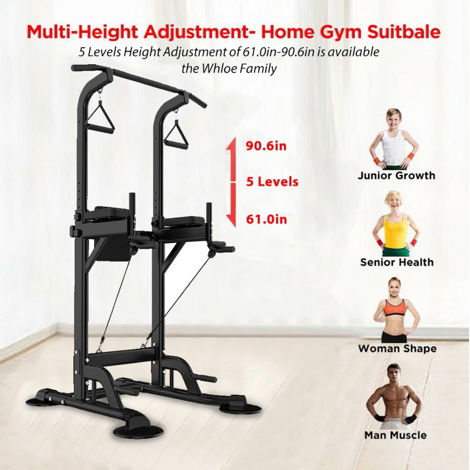 Adjust Dip Station Pull Up Bar Fitness Power Tower Exercise Equipment Machine 