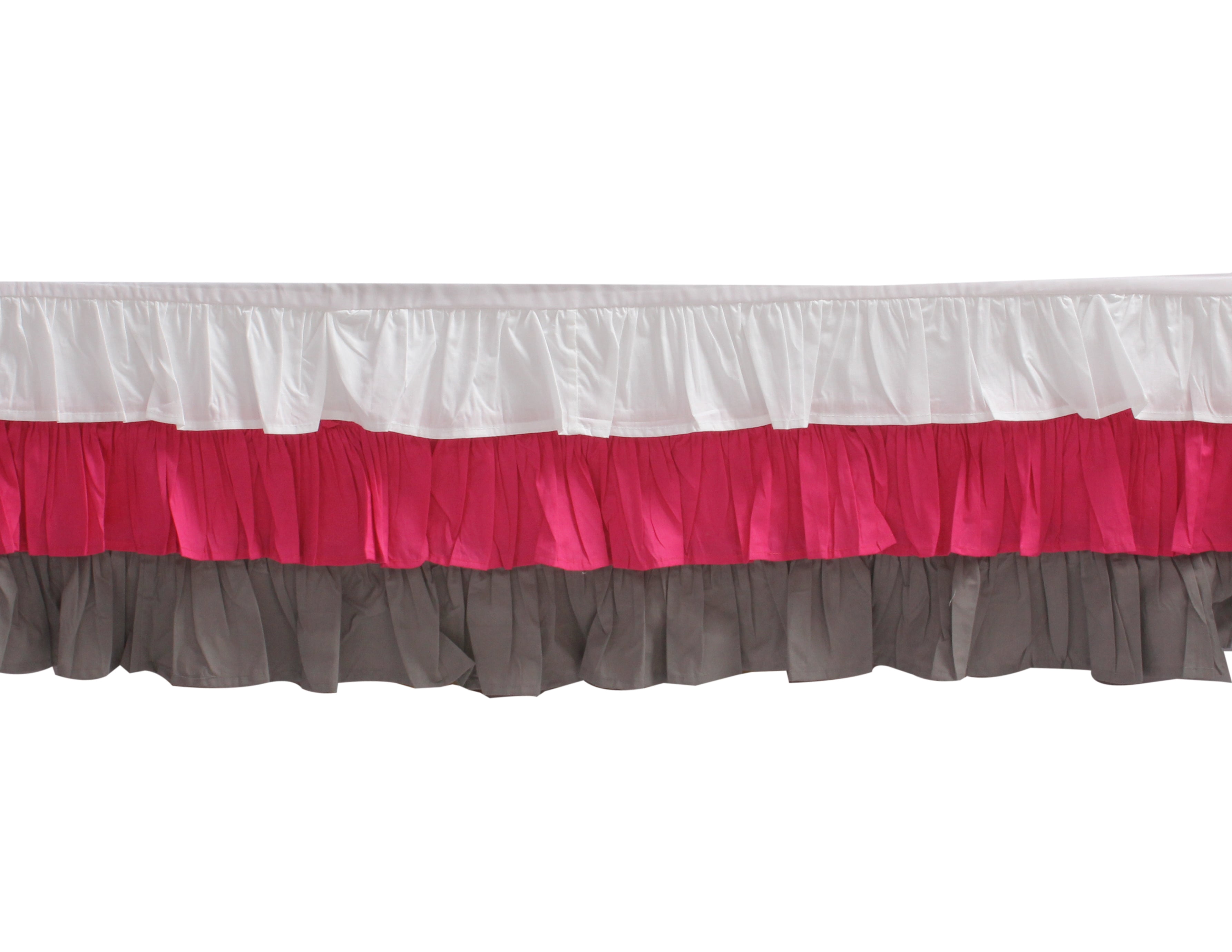 Bacati - Mix N Match Solid 3 Layer Ruffled Crib Skirt (White/Coral/Grey)