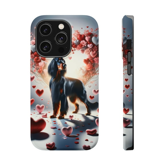 DistinctInk Tough Case for Apple iPhone 14 Pro MAX (6.7" Screen), Compatible with MagSafe Charging - Valentine's Day Gordon Setter