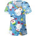 thumbnail image 1 of Pompotops Blouse de Travail pour Femmes de Noël à Manches Courtes, Col en V, Imprimée, Chandail T-Shirt Haut, 1 of 4