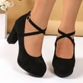 thumbnail image 4 of HEWUQI Womens Closed Toe Suede Heels Cross Ankle Strap Slingback Block Pumps Comfortable Elegant Party Wedding Dressy Shoes Black Size 7.5, 4 of 6