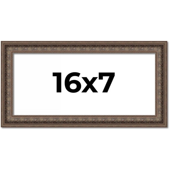 16x7 Ornate Brown Real Wood Picture Frame Width 1.5 Inches | Interior Frame Depth 0.5 Inches | Zisa