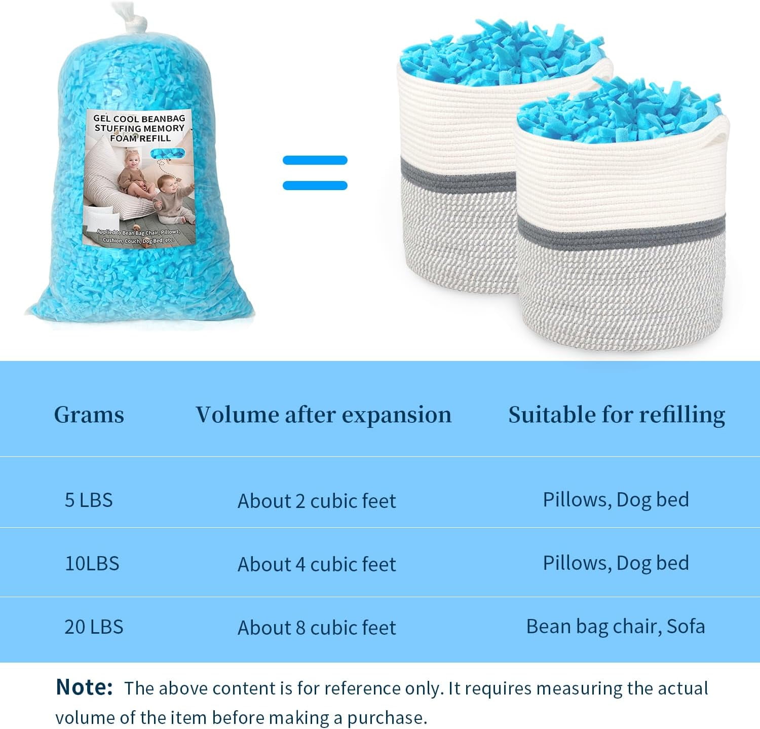 Bean Bag Filler, Shredded Memory Foam Filling, Soft Pillow Stuffing Bean Bag Refill Foam for Couch, Cushion, Stuffed Animals, Dog Bed, Arts Crafts