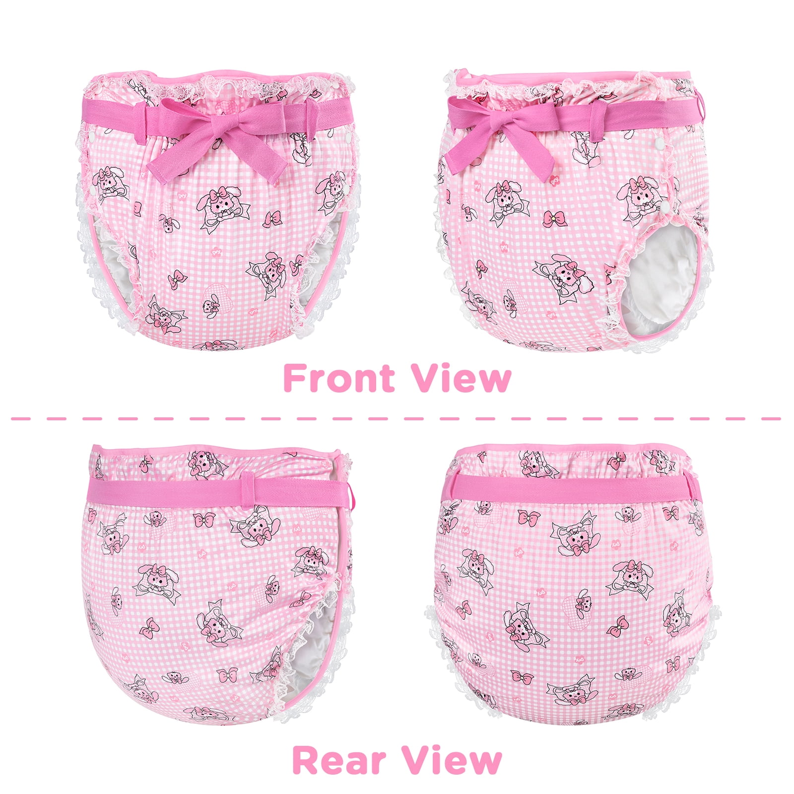 Littleforbig Silky Adult Ribbon Diaper Wrap Cover Washable Adjustable Reusable Waterproof - Bunnies & Bows Usagi L