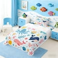 thumbnail image 3 of Manfei Cartoon Whale Octopus Coral Starfish Twin Sheet Sets for Boys and Girls, Marine Animal Print Bedding 3pcs, 1 Flat Sheet, 1 Fitted Sheet and 1 Pillowcase, 3 of 6
