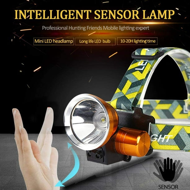 Lampe frontale USB LED rechargeable, capteur super lumineux lampe frontale,  pour camping en plein air pêche chasse