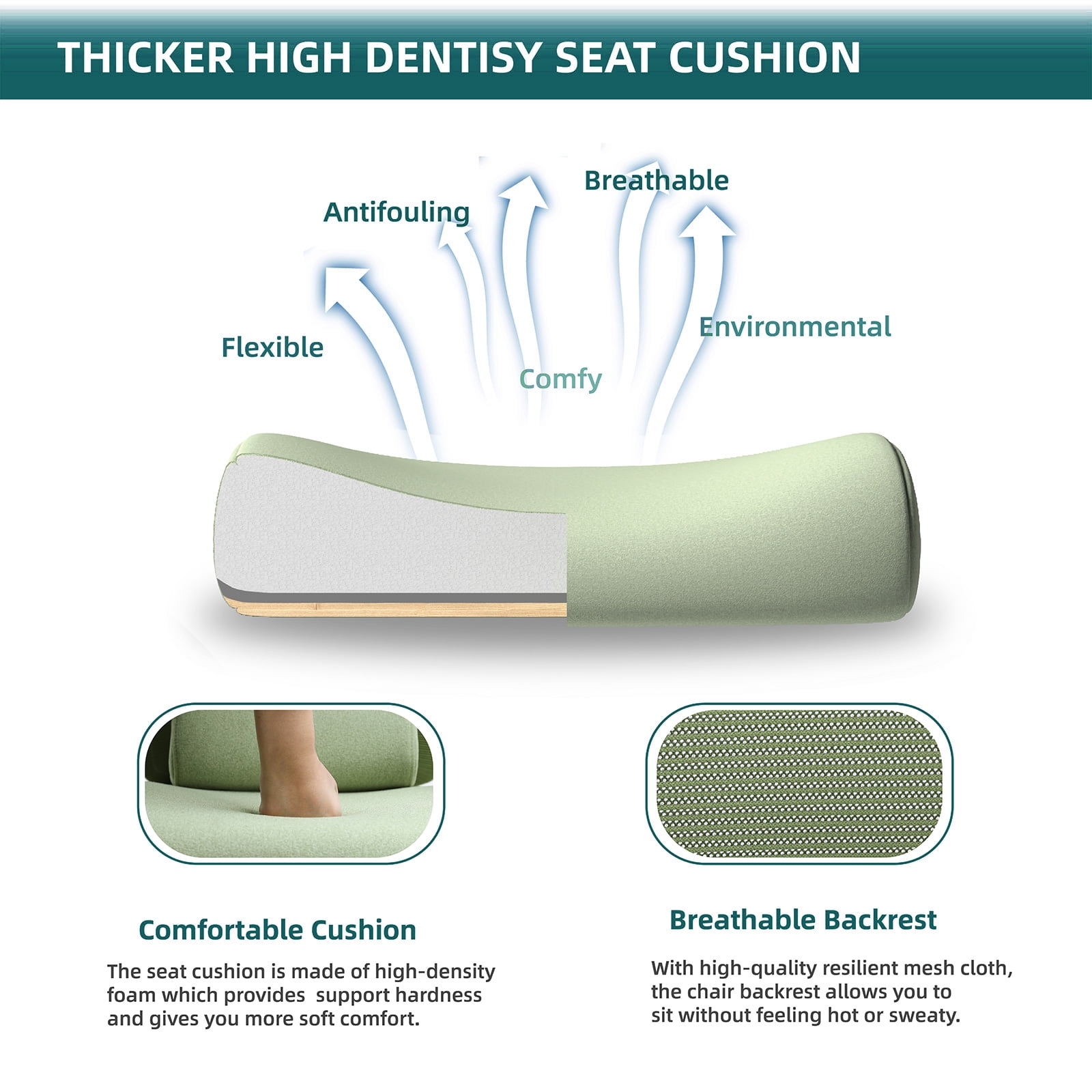 GIANNA Ergonomic Office Chair - High Back Mesh, Reclining with Lumbar Support, Adjustable Headrest, Footrest & Padded Arms, Green