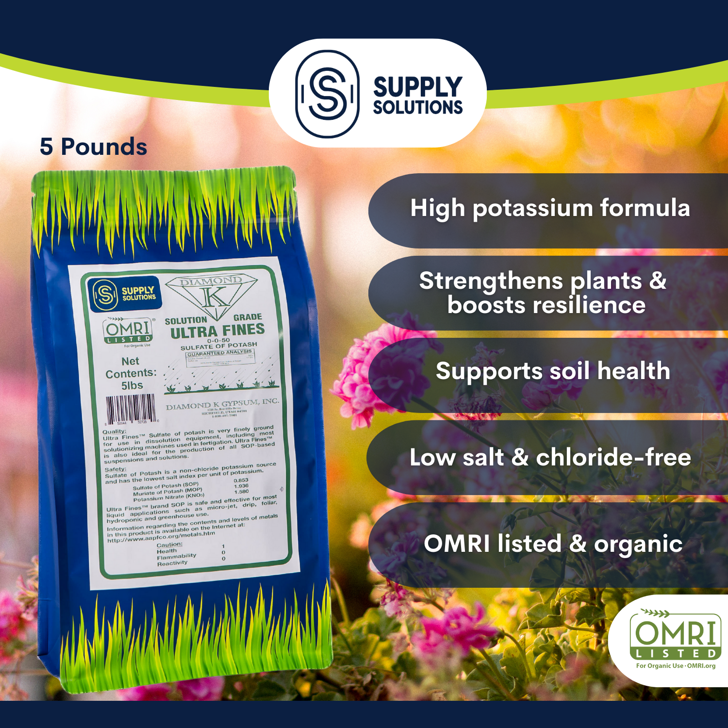 Supply Solutions Sulfate of Potash 0-0-50 Plant Food Organic Lawn Fertilizer (5 Pounds)