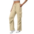 thumbnail image 4 of Camo Pants Women High Waisted Straight Wide Leg Pants Drawstring Casual Pants Womens Baggy Pants, 4 of 7