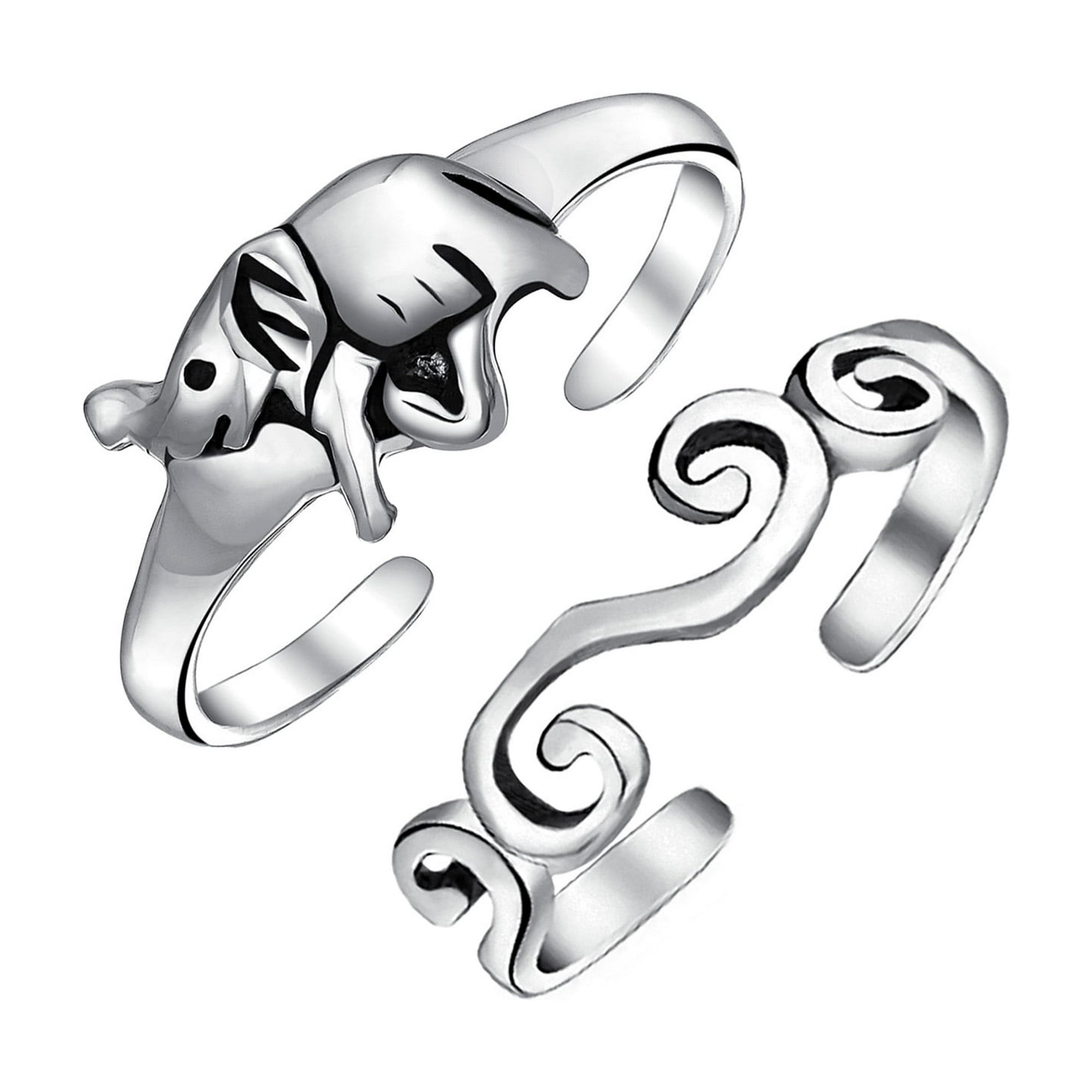 Bling Jewelry Womens Elephant & Spiral Swirl Midi Toe Ring Oxidized Sterling Silver Set-2