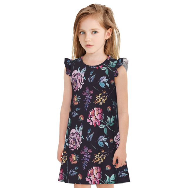 Balery Roses Flowers Camisón de princesa para niñas, pijama de algodón con mangas abullonadas, suave y bonito.-Small