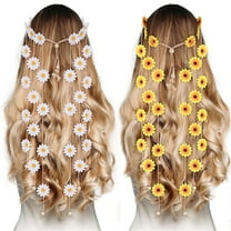 Tutuviw Adjustable Flower Headbands, Sunflower Hairbands, Handmade Headdress Rope, Floral Hippie Crown Daisy Hair Accessories for Hippy Outfits Costume Party Women (2Pcs)