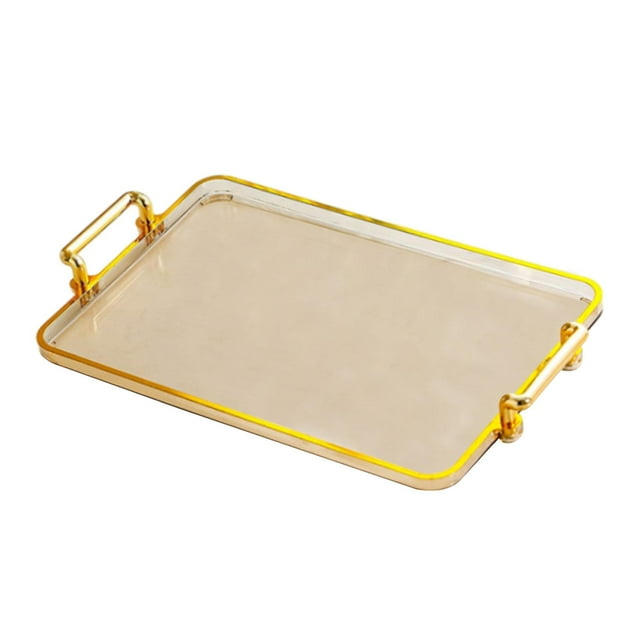 GROWTH TANK Serving Tray with Handle Rectangular Food Trays for Living Room Bathroom or Desk Amber Gold Edge