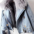 thumbnail image 5 of Women's Long-Sleeve Short Winter Blue Denim Jacket - Removable Faux Fur Collar & Cuffs, Zipper, Warm Thickened Coat, XL, 5 of 9