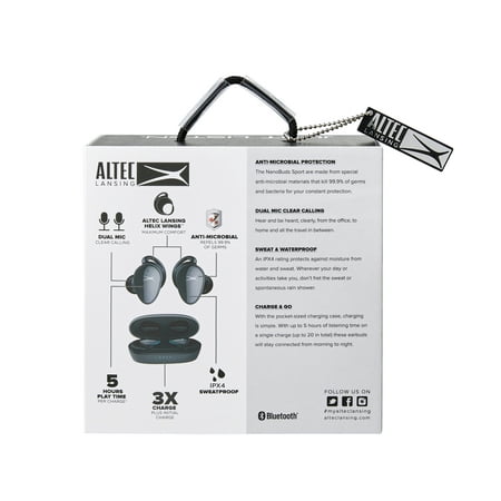 Altec Lansing - NanoBuds Sport True Wireless In-Ear Earbuds - Charcoal Gray