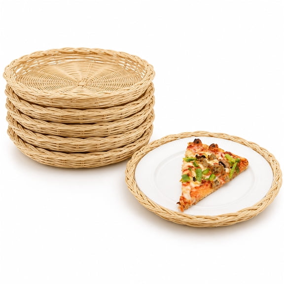 NOGIS 10inch 6 PCS Handmade Wicker Paper Plate Holder Set of 6 Heavy Duty Bamboo Paper Plate Holders Reuseable For Home Party Daily Dinning Picnic as Wall Decoration