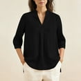 thumbnail image 7 of YanHoo Womens Blouses 3/4 Sleeve Spring Tops Loose Fit V Neck Shirts Dressy Casual Summer Cotton Linen Basic Tee Tshirt Black,L, 7 of 7