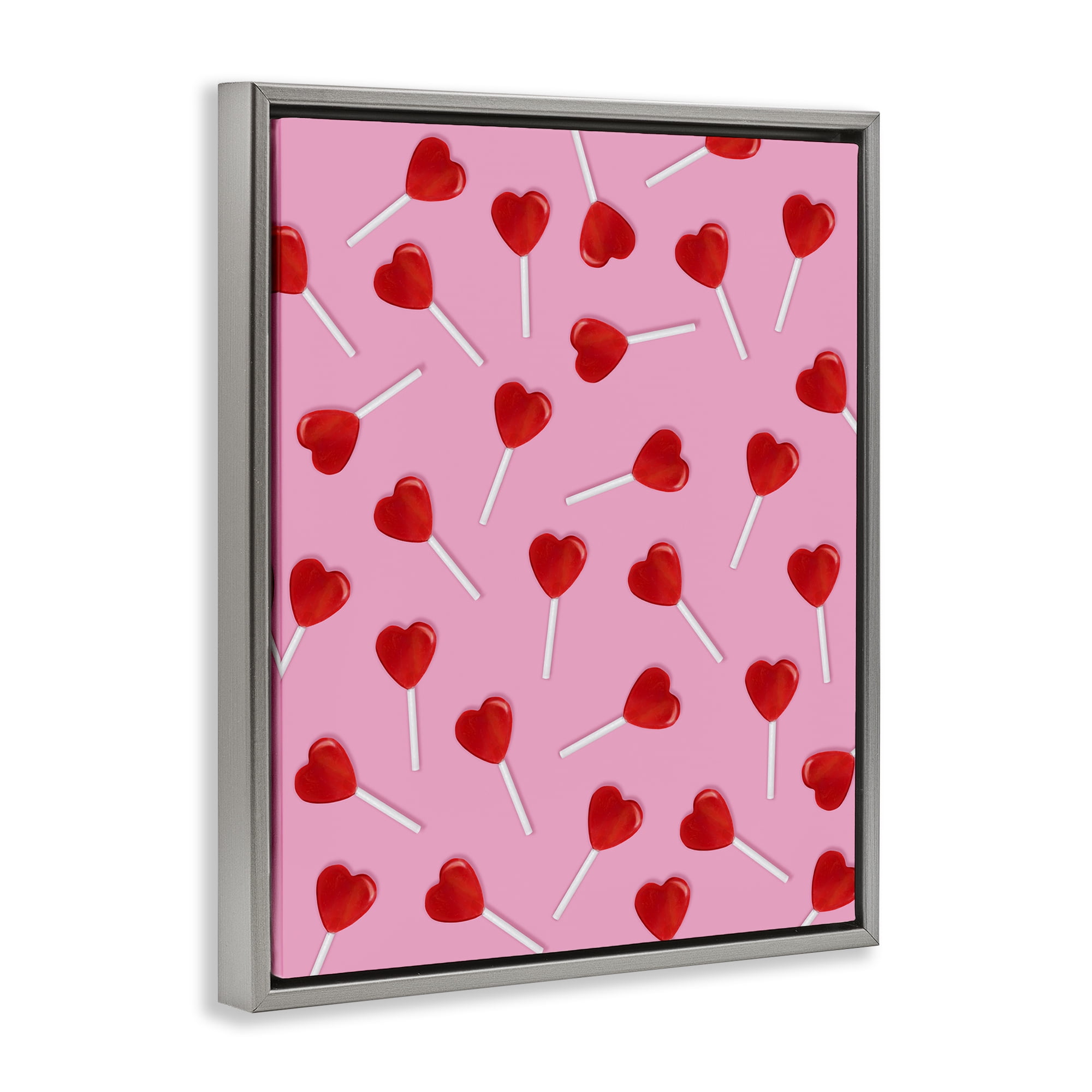 Stupell Industries Heart Lollipop Pattern Gray Framed Floater Canvas Wall Art, design by LISH Creative