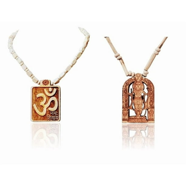 Kamada Combination of Om Namah Shivay Tulsi (Basil) Pendant mala and exquisite Ramlala Tulsi (basil) mala,Spritual Pendant Necklace for Women and Men