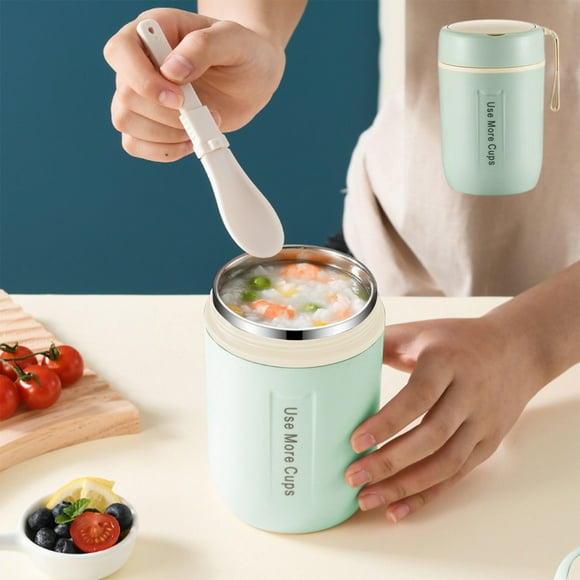 Stainless Steel Insulated Breakfast Coffee Cup | 304 Steel Portable Soup & Porridge Mug | Leakproof Thermal Travel Tumbler | 600ml Capacity | White Green | Compact & Durable Design