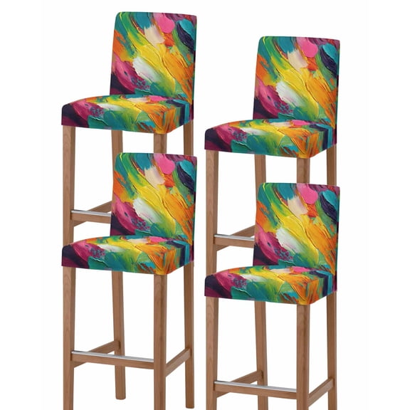 Colorful Pigment Bar Stool Covers Set of 4, Abstract Color Block Oil Painting Stretch Washable Bar Chair Covers with Backs, Removable Pub Counter Height Chair Cover for Kitchen Dining Room Cafe