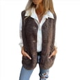 thumbnail image 2 of Chalecos de Forro con Cuello en V para Mujer, Chaquetas de Felpa con Botones, Sin Mangas, con Bolsillos. Color Café XL, 2 of 6