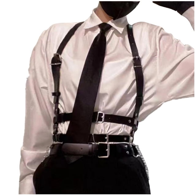 RXMEKW Adjustable Shoulder Strap for Men Polyester Suspender Clip for Shirts 3.5cm Width Black