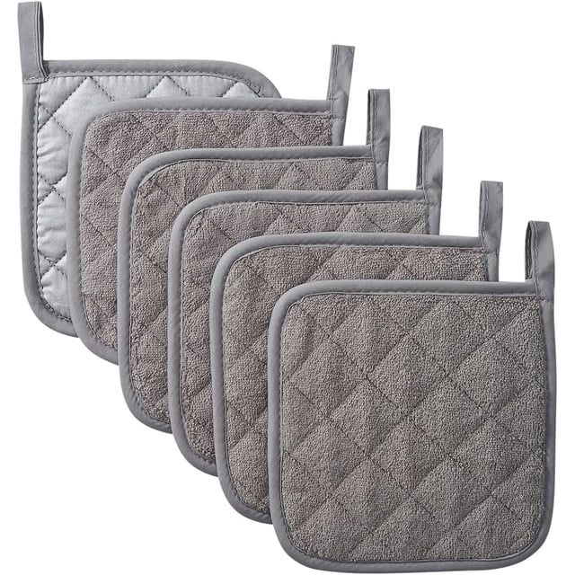 6Pcs Kitchen Pot Holders Set Heat Resistant Pure Cotton Potholders Kit Large Coasters Hot Pads Terry Pot Holders for Everyday Cooking and Baking by 7 x 7 Inch