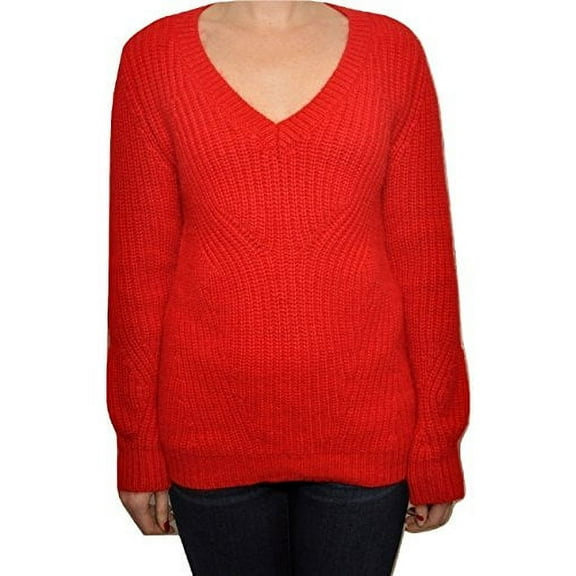 Joe's Jeans Marielle Nylon/Angora Blend Sweater V-Neck Pullover, Rouge, Small